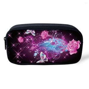 Cosmetic Bags Professional Make Up Bag Women Cases Makeup Colorful Rose Print Kids Girls Pencil Children Pen 2023