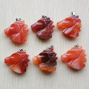 Pendant Necklaces Good Quality Natural Red Onyx Carved Horse Head Charms Pendants For Necklace Jewelry Making 6pcs/lot Wholesale