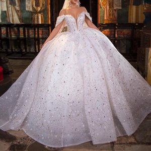 2023 Arabic Wedding Dress Ball Gown Exquisite V-Neck Sequined Fluffy Bridal Gown Lace Up vestidos de novia Custom Made Robe De Mariage