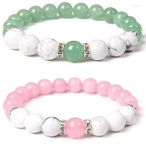 Strand Fili di perline 8mm Bracciale in pietra di cristallo rosa naturale Braccialetti con ciondoli in avventurina verde Energia fatta a mano elastica per le donne Gioiello