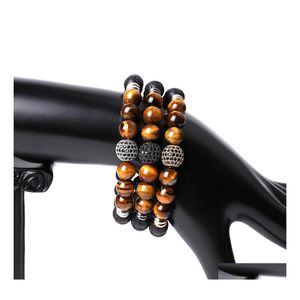 Bracelets de charme Bola de zirc￣o c￺bico J￳ias de m￣o tigre olho lava stone spey bracelete el￡stica Men Drop Deliver