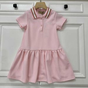 23ss designer girl Lapel Polo dress brand kids dresses for big girls fashion dress Short sleeve cotton dress Casual Embroidery Pleated skirt Shirt a1