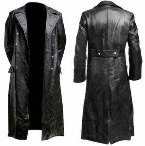 Men's Fur Faux MEN'S GERMAN CLASSIC WW2 MILITARY UNIFORM OFFICER BLACK REAL LEATHER TRENCH COAT 230216