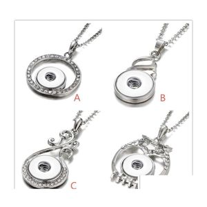 Pendant Necklaces Styles Snap Button Necklace Rhinestone Water Drop Owl 18Mm Ginger Snaps Buttons For Women Jewelry Delivery Pendants Dhxpk