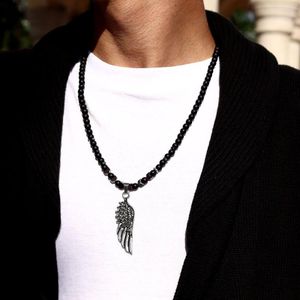 Pendant Necklaces 2023 Trendy Feather Necklace Men Temperament 6mm Strand Matte Bead For Party Jewelry Gift