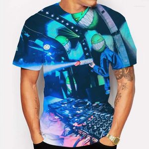 Erkek Tişörtleri Komik Moda DJ Erkek ve Erkekler T-Shirt 3D Mix Maç Baskı Üstler Yuvarlak Boyun Hip-Hop Sokak Stili Kısa Kollu Modaya Parti Bar