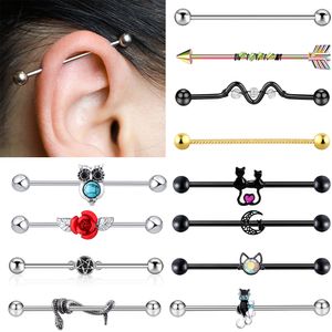 1PC 14 Steel Industrial Bardial Pierścień Pierścień Ucha prosta chrząstka na kołki sztangi helisa nadwozia piercing biżuteria 14G