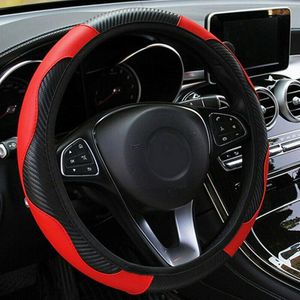 Steering Wheel Covers Red Car Cover Breathable Anti Slip PU 37-38cm Auto Fiber Decoration Leather Carbon Suitable Z7A2