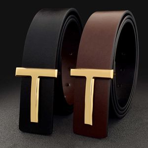 أحزمة جودة عالية T حزام حزام الدنيم من الجلد الأسود