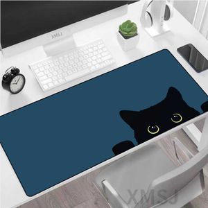 Mouse Pads Wrist Rests Kawaii Cat Mouse Pad 90x40 Black and White with Cat Desk Mat Cat Claw Mouse Pad Large PC Gamer Anime Mousepad Xxl Desk T230215