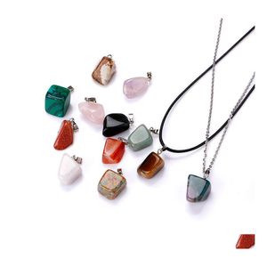 Pendant Necklaces Natural Stone Irregar Necklace Opal Tigers Eye Pink Quartz Crystal Chakra Reiki Healing Pendum For Women Drop Deli Dhz9D