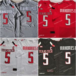 Texas Tech Red College Jersey 5 Patrick Mahomes Ii Branco Ncaa College Football Jerseys Masculino Ed Branco Preto Cinza