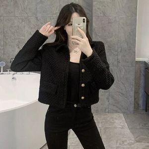 Kurtki damskie Czarna Tweed Tweed Jacket Korean Fashion Single Bered Canat Woman Elegancki luksusowy design Krótka odzież wierzchnia 230215