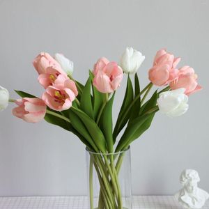 Flores decorativas 5pcs/lote tulip flor artificial flor real toque pvc bouquet falso para decoração de casamento decoração de jardim em casa