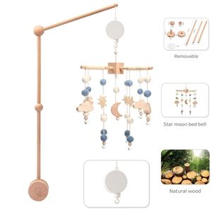 Rattles Mobiles 3pcs Baby Crib Mobile Rattle Toys With Music Box Wood Bell Bracket Education Toy Nordic Hanging Decor Accessories Gifts 230216