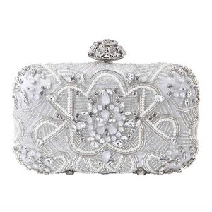 Shoulder Bags Silver Crystal Clutch Bags Handmade Beaded Pearl Wedding Clutch Purse Luxury Handbags Women Chain Shoulder Bags bolsa feminina 0216/23