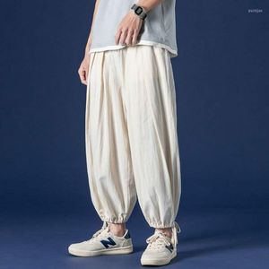 Men's Pants Wide Leg Men Streetwear Baggy Loose M-8XL Plus Size Ankle Length Trousers Cotton Linen Black White Khaki