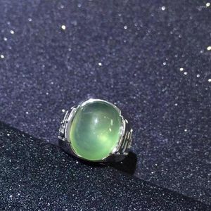 Klusterringar verkliga och naturliga prehnite man ring 925 sterling silver 12 16 mm pärla för män fina handarbetade smycken