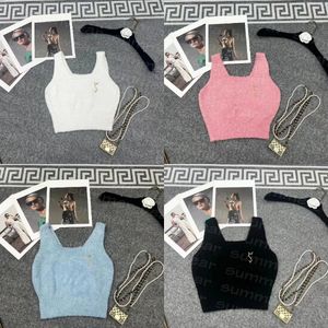 Embroidered Letter Crop Tees Women Sexy Crop Tops Square Neck Knits Vest Designer Fashion Tops