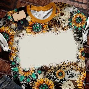 Camisas descoloridas por sublimação por atacado T-shirts de transferência de calor em branco descoloridas de poliéster EUA, homens e mulheres, suprimentos para festas DIY leopardo girassol