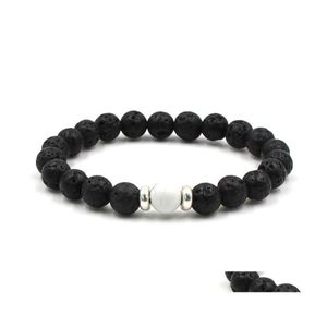 Fili di perline Natural Black Lava Stone Strand Tigers Eye Perline turchesi Braccialetti Chakra Bracciale diffusore di oli essenziali Volcanic Dhak4