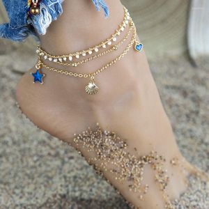 Anklets Boho Vintage Star Shell for Women Beach Akcesoria Tassel Barefoot łańcuch Anklet Bransoletka Cheville Femme Jewelry