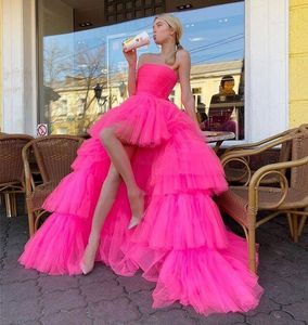 High Low Long Prom Party Dresses 2023 Tulle axelbandsl￶s l￥ng kv￤ll formell kl￤nning avtagbar l￥ng t￥g sexig examen vestidos de fest