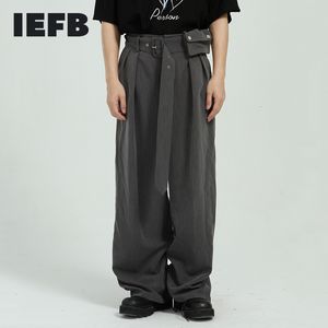 Mens Pants IEFB Kläder Korean Streetwear Design Suit With Belt Bag Autumn Summer Bandage Wide Leg Trousers 9Y6804 230216