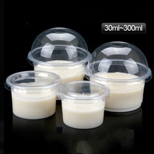 Disposable Flatware 50pcs Plastic Pudding Cup With Lid Small Containers Dessert Box Wedding Party Birthday 1 2 3 4 5 6 8 10oz 230216