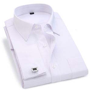 Camisas de vestido masculinas Men manguito francês Buttons casuais de manga longa francês Brand machos de fit regulares incluem 6xl 230216