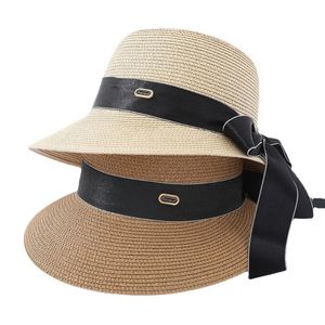 Chapéus largos de abrangência Summer Straw Hat Bowknot Sun Respirável Mulheres Visor de férias Caps de praia Cap Casquette femmewide