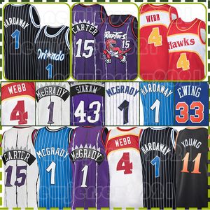 Mesh Vince Carter Tracy McGrady Basketbol Formaları Pascal Siakam Retro Tracy McGrady Spud Webb Penny Hardaway Trae Young 1 43 15 Siyah Beyaz Gömlek Erkek