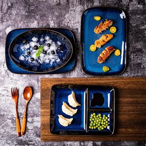 Plates Jingdezhen Ceramic Dinner And Bowls Blue Dishes Creative Japanese Retro Kiln Changed Tableware Dinnerware Set Plate
