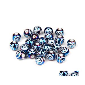 Acrylic Plastic Lucite Blue Glass Constellation Plastic Bead Loose Spacer 10Mm Round Beads The Zodiac Charm For Jewelry Making Han Dhja5