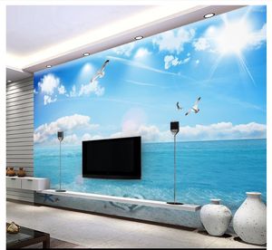 Wallpapers Benutzerdefinierte PO-Tapete für Wände 3D-mediterranes Wandbild Blauer Himmel Weiße Wolken Romantischer Strand-Meerblick 3D-TV-Hintergrundwand