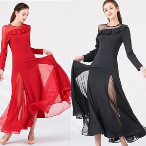 Scene Wear Black Red Ballroom Dance Dresses American Smooth Dress Tango Waltz Women Short Sleeve Flower Print Blue 873