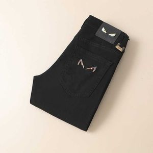 Color Solid Men's Jeans Black Stretch Trousers Spring and Summer 2023 Style Small Embroidered