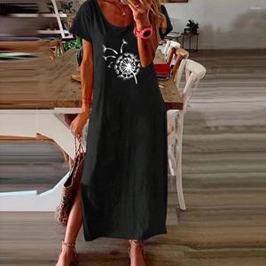 Abbigliamento etnico 4 # Abito estivo da donna vintage Pullover da spiaggia Boho Vestito estivo Manica corta Allentato Lungo Elegent Cotone Lino Maxi Vestido