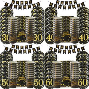 Disposable Flatware 30 40 50 60 Years Anniversary Tableware set Happy Birthday Party Decorations Adult Cup Plate Suplies 230216