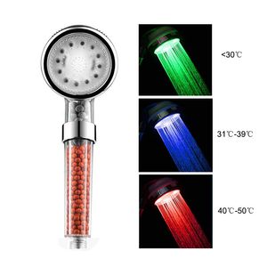 self-electric shower head three-color temperature control led handheld shower LED luminous colorful color changing sprinkler head