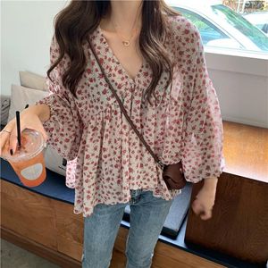 Männer Pullover Bluse Frauen Lose V-ausschnitt Druck Elegante Süße Einfache Temperament Langarm Herbst Weibliche Blusas Zarte Koreanische Stil weich