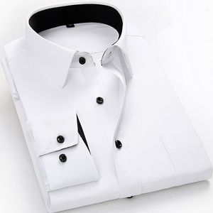 Camicie eleganti da uomo camicie da lavoro da uomo Marca morbida manica lunga colletto quadrato tinta unita tinta unita / twill da uomo vestono top maschili bianchi 230216