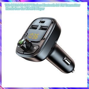 전자 장치 소비 T02 QC 3.0 PD 24W 무선 블루투스 5.1 FM 송신기 핸즈프리 카 키트 MP3 플레이어 USB 충전기