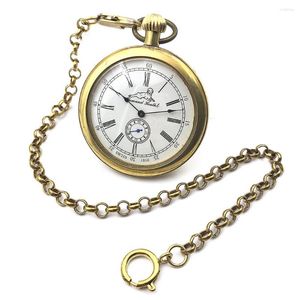 Pocket Watches Antique Style Copper Open Face Roman Number White Dial Mens Mechanical Watch W/Chain Nice Gift