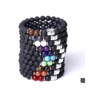 Braccialetti con ciondoli Dog Paw Energy Stone 7 Chakras Bracciale 8Mm Black Lava Beads Stretch Yoga Gioielli per donna Uomo Gift Drop Delivery Dh7J6