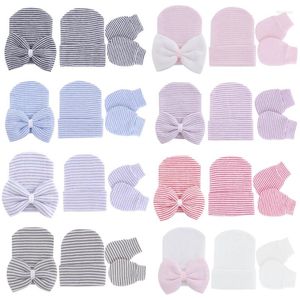 Hats Baby Anti Scratching Soft Cotton Gloves Bowknot Hat Set Infants Born Mittens Beanies Cap Kit For 0-1 Years Old Todddles