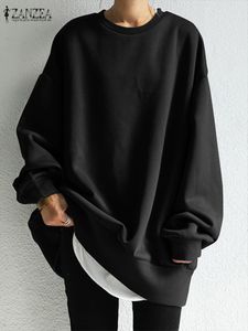 Kvinnors hoodies tröjor zanzea mode kvinnor långärmad solid tröjor avslappnad lös pullover kvinnliga huvtröjor Autumn Streetwe 230215