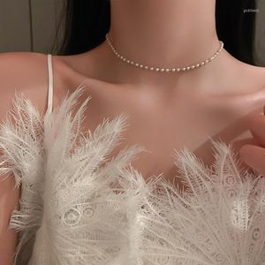 Halsband, minimalistische kleine Perlenkette für Frauen, eleganter, winziger Kunstperlen-Schmuck, Teenager