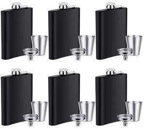 Elcoho 6 Sets 8 Ounce Stainless Steel Hip Flask Fluid-tight Flask Set with 6 Pieces Stainless Steel Shot Cups and Funnel By Express A0071