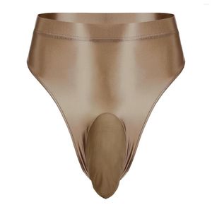 Men's Swimwear Mens Lingerie High Waist Briefs Sissy Panties Glossy Breathable Elastic Waistband Bulge Pouch Underpants